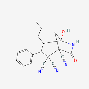 molecular formula C19H18N4O2 B5280815 1,2-DICYANO-5-HYDROXY-7-OXO-3-PHENYL-4-PROPYL-6-AZABICYCLO[3.2.1]OCT-2-YL CYANIDE 