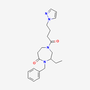 molecular formula C21H28N4O2 B5281175 4-benzyl-3-ethyl-1-[4-(1H-pyrazol-1-yl)butanoyl]-1,4-diazepan-5-one 