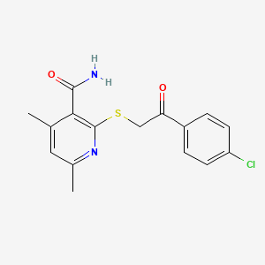 molecular formula C16H15ClN2O2S B5281252 2-[2-(4-Chloro-phenyl)-2-oxo-ethylsulfanyl]-4,6-dimethyl-nicotinamide 