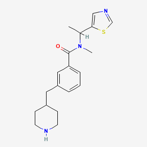 molecular formula C19H25N3OS B5281365 N-methyl-3-(4-piperidinylmethyl)-N-[1-(1,3-thiazol-5-yl)ethyl]benzamide 