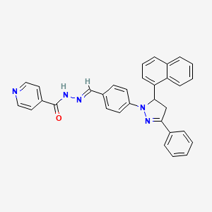 molecular formula C32H25N5O B5281469 N-[(E)-[4-(3-naphthalen-1-yl-5-phenyl-3,4-dihydropyrazol-2-yl)phenyl]methylideneamino]pyridine-4-carboxamide 