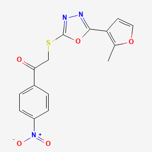 2-{[5-(2-METHYLFURAN-3-YL)-1,3,4-OXADIAZOL-2-YL]SULFANYL}-1-(4-NITROPHENYL)ETHAN-1-ONE