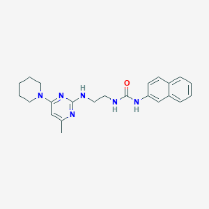 molecular formula C23H28N6O B5281982 N-(2-{[4-methyl-6-(1-piperidinyl)-2-pyrimidinyl]amino}ethyl)-N'-2-naphthylurea 