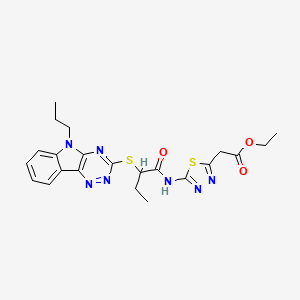 ETHYL 2-{5-[2-({5-PROPYL-5H-[1,2,4]TRIAZINO[5,6-B]INDOL-3-YL}SULFANYL)BUTANAMIDO]-1,3,4-THIADIAZOL-2-YL}ACETATE