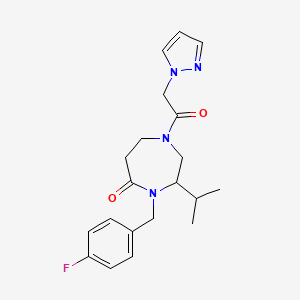 molecular formula C20H25FN4O2 B5282106 4-(4-fluorobenzyl)-3-isopropyl-1-(1H-pyrazol-1-ylacetyl)-1,4-diazepan-5-one 