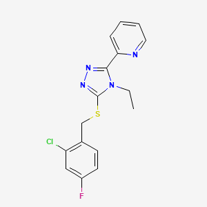 molecular formula C16H14ClFN4S B5282424 2-{5-[(2-chloro-4-fluorobenzyl)sulfanyl]-4-ethyl-4H-1,2,4-triazol-3-yl}pyridine 