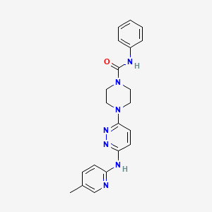 molecular formula C21H23N7O B5282659 4-{6-[(5-methyl-2-pyridinyl)amino]-3-pyridazinyl}-N-phenyl-1-piperazinecarboxamide 