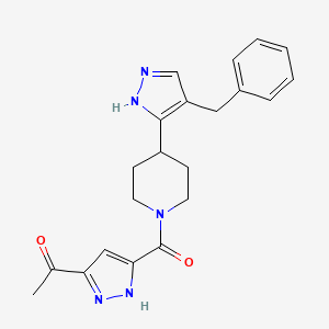 molecular formula C21H23N5O2 B5282665 1-[5-[4-(4-benzyl-1H-pyrazol-5-yl)piperidine-1-carbonyl]-1H-pyrazol-3-yl]ethanone 