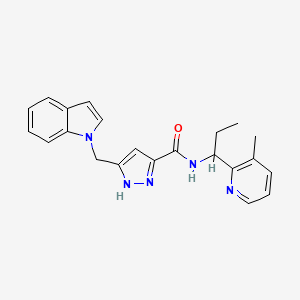 molecular formula C22H23N5O B5282732 5-(1H-indol-1-ylmethyl)-N-[1-(3-methylpyridin-2-yl)propyl]-1H-pyrazole-3-carboxamide 