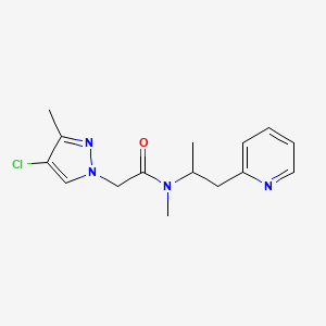 molecular formula C15H19ClN4O B5282920 2-(4-chloro-3-methyl-1H-pyrazol-1-yl)-N-methyl-N-(1-methyl-2-pyridin-2-ylethyl)acetamide 