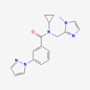 molecular formula C18H19N5O B5283085 N-cyclopropyl-N-[(1-methyl-1H-imidazol-2-yl)methyl]-3-(1H-pyrazol-1-yl)benzamide 