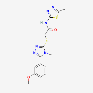 molecular formula C15H16N6O2S2 B5283162 2-{[5-(3-methoxyphenyl)-4-methyl-4H-1,2,4-triazol-3-yl]thio}-N-(5-methyl-1,3,4-thiadiazol-2-yl)acetamide 