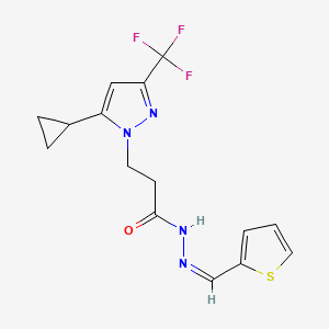 molecular formula C15H15F3N4OS B5283364 3-[5-CYCLOPROPYL-3-(TRIFLUOROMETHYL)-1H-PYRAZOL-1-YL]-N-[(Z)-1-(2-THIENYL)METHYLIDENE]PROPANOHYDRAZIDE 