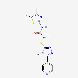 molecular formula C16H18N6OS2 B5283433 N-(4,5-dimethyl-1,3-thiazol-2-yl)-2-{[4-methyl-5-(pyridin-4-yl)-4H-1,2,4-triazol-3-yl]sulfanyl}propanamide 