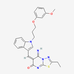 molecular formula C26H25N5O3S B5283516 (6E)-2-ethyl-5-imino-6-[[1-[3-(3-methoxyphenoxy)propyl]indol-3-yl]methylidene]-[1,3,4]thiadiazolo[3,2-a]pyrimidin-7-one 