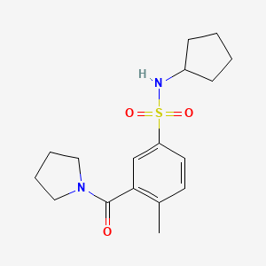 molecular formula C17H24N2O3S B5283555 N-cyclopentyl-4-methyl-3-(pyrrolidine-1-carbonyl)benzenesulfonamide 