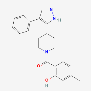 molecular formula C22H23N3O2 B5283654 (2-hydroxy-4-methylphenyl)-[4-(4-phenyl-1H-pyrazol-5-yl)piperidin-1-yl]methanone 