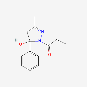 molecular formula C13H16N2O2 B5283838 1H-Pyrazol-5-ol, 4,5-dihydro-3-methyl-1-(1-oxopropyl)-5-phenyl- CAS No. 89074-30-6