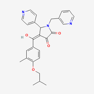 molecular formula C27H27N3O4 B5284202 (4E)-4-[hydroxy-[3-methyl-4-(2-methylpropoxy)phenyl]methylidene]-5-pyridin-4-yl-1-(pyridin-3-ylmethyl)pyrrolidine-2,3-dione 