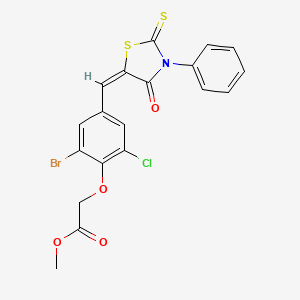 molecular formula C19H13BrClNO4S2 B5284283 methyl 2-[2-bromo-6-chloro-4-[(E)-(4-oxo-3-phenyl-2-sulfanylidene-1,3-thiazolidin-5-ylidene)methyl]phenoxy]acetate 