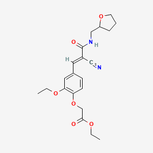 molecular formula C21H26N2O6 B5284377 ethyl (4-{(1E)-2-cyano-3-oxo-3-[(tetrahydrofuran-2-ylmethyl)amino]prop-1-en-1-yl}-2-ethoxyphenoxy)acetate 