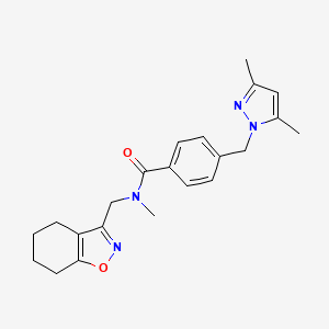 molecular formula C22H26N4O2 B5284890 4-[(3,5-dimethyl-1H-pyrazol-1-yl)methyl]-N-methyl-N-(4,5,6,7-tetrahydro-1,2-benzisoxazol-3-ylmethyl)benzamide 