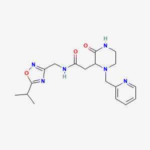 molecular formula C18H24N6O3 B5285270 N-[(5-isopropyl-1,2,4-oxadiazol-3-yl)methyl]-2-[3-oxo-1-(2-pyridinylmethyl)-2-piperazinyl]acetamide 