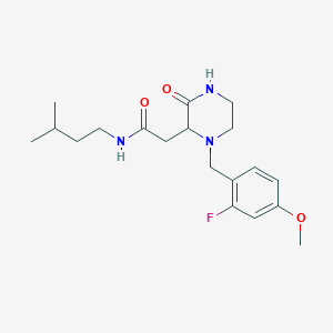 molecular formula C19H28FN3O3 B5286033 2-[1-(2-fluoro-4-methoxybenzyl)-3-oxo-2-piperazinyl]-N-(3-methylbutyl)acetamide 