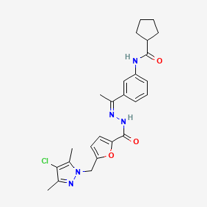 molecular formula C25H28ClN5O3 B5286100 N-[3-(N-{5-[(4-chloro-3,5-dimethyl-1H-pyrazol-1-yl)methyl]-2-furoyl}ethanehydrazonoyl)phenyl]cyclopentanecarboxamide 