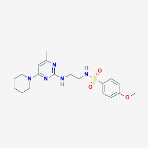 molecular formula C19H27N5O3S B5286255 4-methoxy-N-(2-{[4-methyl-6-(1-piperidinyl)-2-pyrimidinyl]amino}ethyl)benzenesulfonamide 