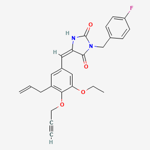 (5E)-5-[(3-ethoxy-5-prop-2-enyl-4-prop-2-ynoxyphenyl)methylidene]-3-[(4-fluorophenyl)methyl]imidazolidine-2,4-dione