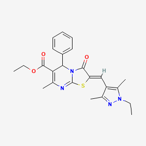 molecular formula C24H26N4O3S B5286414 ethyl 2-[(1-ethyl-3,5-dimethyl-1H-pyrazol-4-yl)methylene]-7-methyl-3-oxo-5-phenyl-2,3-dihydro-5H-[1,3]thiazolo[3,2-a]pyrimidine-6-carboxylate 