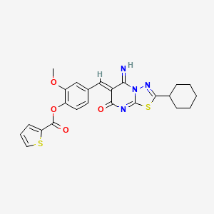 molecular formula C24H22N4O4S2 B5286603 4-[(2-cyclohexyl-5-imino-7-oxo-5H-[1,3,4]thiadiazolo[3,2-a]pyrimidin-6(7H)-ylidene)methyl]-2-methoxyphenyl 2-thiophenecarboxylate 