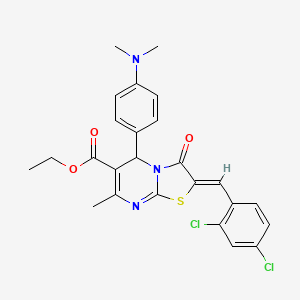 molecular formula C25H23Cl2N3O3S B5287418 ethyl 2-(2,4-dichlorobenzylidene)-5-[4-(dimethylamino)phenyl]-7-methyl-3-oxo-2,3-dihydro-5H-[1,3]thiazolo[3,2-a]pyrimidine-6-carboxylate 