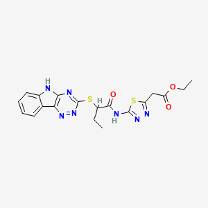 ETHYL 2-[5-(2-{5H-[1,2,4]TRIAZINO[5,6-B]INDOL-3-YLSULFANYL}BUTANAMIDO)-1,3,4-THIADIAZOL-2-YL]ACETATE