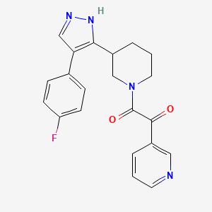 molecular formula C21H19FN4O2 B5287637 2-{3-[4-(4-fluorophenyl)-1H-pyrazol-5-yl]piperidin-1-yl}-2-oxo-1-pyridin-3-ylethanone 