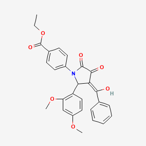 molecular formula C28H25NO7 B5287663 ethyl 4-[3-benzoyl-2-(2,4-dimethoxyphenyl)-4-hydroxy-5-oxo-2,5-dihydro-1H-pyrrol-1-yl]benzoate 