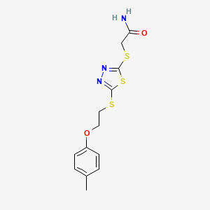 molecular formula C13H15N3O2S3 B5287936 2-[(5-{[2-(4-methylphenoxy)ethyl]thio}-1,3,4-thiadiazol-2-yl)thio]acetamide 