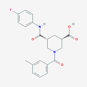 molecular formula C21H21FN2O4 B5288040 (3S*,5R*)-5-{[(4-fluorophenyl)amino]carbonyl}-1-(3-methylbenzoyl)-3-piperidinecarboxylic acid 