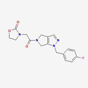 molecular formula C17H17FN4O3 B5288106 3-{2-[1-(4-fluorobenzyl)-4,6-dihydropyrrolo[3,4-c]pyrazol-5(1H)-yl]-2-oxoethyl}-1,3-oxazolidin-2-one 