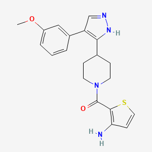 molecular formula C20H22N4O2S B5288231 2-({4-[4-(3-methoxyphenyl)-1H-pyrazol-5-yl]piperidin-1-yl}carbonyl)thiophen-3-amine 