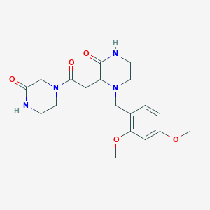 molecular formula C19H26N4O5 B5288293 4-(2,4-dimethoxybenzyl)-3-[2-oxo-2-(3-oxo-1-piperazinyl)ethyl]-2-piperazinone 