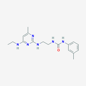 molecular formula C17H24N6O B5288774 N-(2-{[4-(ethylamino)-6-methyl-2-pyrimidinyl]amino}ethyl)-N'-(3-methylphenyl)urea 