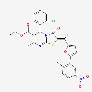 molecular formula C28H22ClN3O6S B5289966 ethyl (2Z)-5-(2-chlorophenyl)-7-methyl-2-[[5-(2-methyl-5-nitrophenyl)furan-2-yl]methylidene]-3-oxo-5H-[1,3]thiazolo[3,2-a]pyrimidine-6-carboxylate 