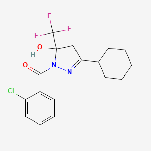 (2-chlorophenyl)[3-cyclohexyl-5-hydroxy-5-(trifluoromethyl)-4,5-dihydro-1H-pyrazol-1-yl]methanone