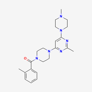 molecular formula C22H30N6O B5291296 2-methyl-4-[4-(2-methylbenzoyl)-1-piperazinyl]-6-(4-methyl-1-piperazinyl)pyrimidine 