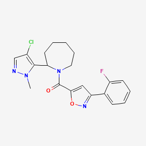 molecular formula C20H20ClFN4O2 B5291461 2-(4-chloro-1-methyl-1H-pyrazol-5-yl)-1-{[3-(2-fluorophenyl)-5-isoxazolyl]carbonyl}azepane 
