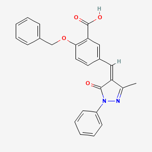 molecular formula C25H20N2O4 B5291640 2-(benzyloxy)-5-[(3-methyl-5-oxo-1-phenyl-1,5-dihydro-4H-pyrazol-4-ylidene)methyl]benzoic acid 
