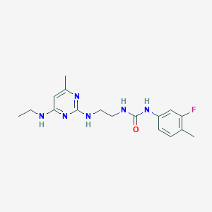 molecular formula C17H23FN6O B5291704 N-(2-{[4-(ethylamino)-6-methyl-2-pyrimidinyl]amino}ethyl)-N'-(3-fluoro-4-methylphenyl)urea 
