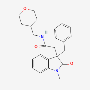molecular formula C24H28N2O3 B5291811 2-(3-benzyl-1-methyl-2-oxo-2,3-dihydro-1H-indol-3-yl)-N-(tetrahydro-2H-pyran-4-ylmethyl)acetamide 